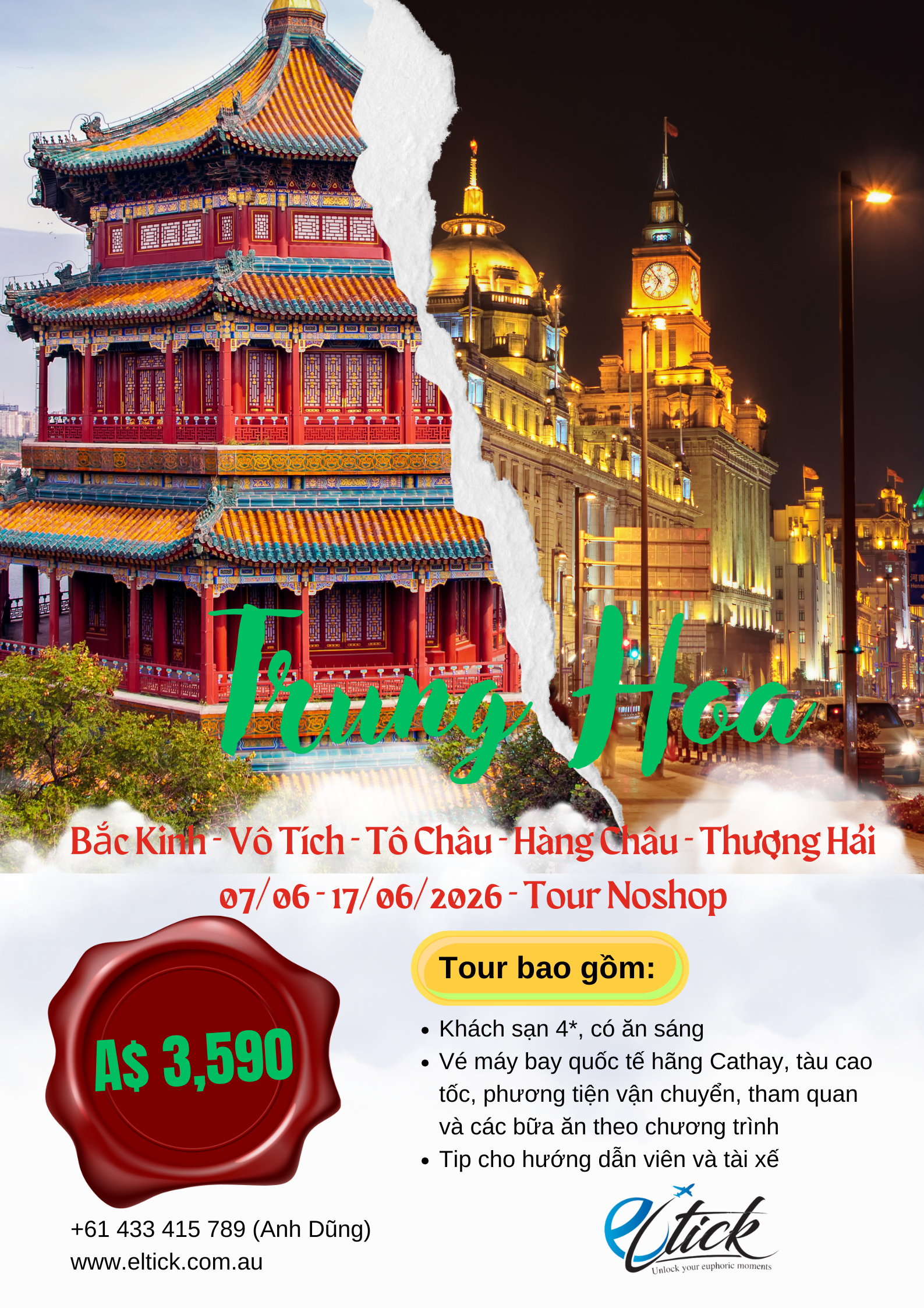 TRUNG HOA TRONG TẦM TAY - Khởi hành từ Perth - Tour Noshop